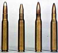 Câteva 7 mm derivate din 30-06: 30-06, 7x64,.280 Remington. Ultimul la dreapta este un.270 Winchester, calibru “norocos”, în uz si azi atât în Europa cât si în USA si care, desi nefiind un veritabil 7 mm, a determinat falimentul comercial al lui.280 Remington.